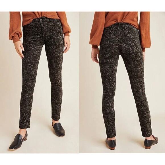 AG For Anthropologie Stevie High Rise Ankle Velvet Pants Paisley Black Size 24 - Picture 1 of 15